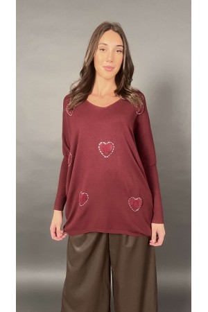 Maglia Lover con cuori di perline e pelliccia Maglia Lover con cuori di perline e pelliccia Maglia Lover con cuori di perline...