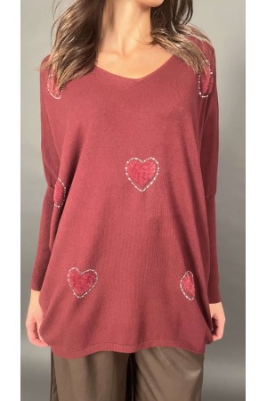 Maglia Lover con cuori di perline e pelliccia Maglia Lover con cuori di perline e pelliccia Maglia Lover con cuori di perline...