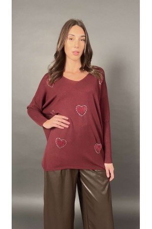 Maglia Lover con cuori di perline e pelliccia Maglia Lover con cuori di perline e pelliccia Maglia Lover con cuori di perline...