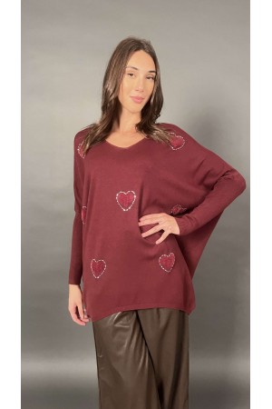 Maglia Lover con cuori di perline e pelliccia Maglia Lover con cuori di perline e pelliccia Maglia Lover con cuori di perline...