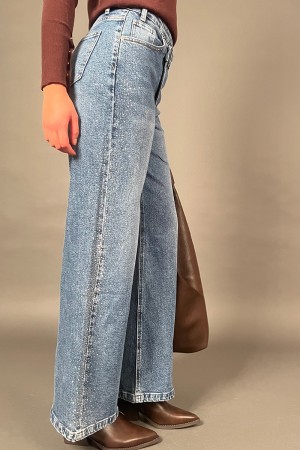 Jeans Saretta con allacciatura in vita asimmetrica e strass laterali  Jeans Saretta con allacciatura in vita asimmetrica e st...