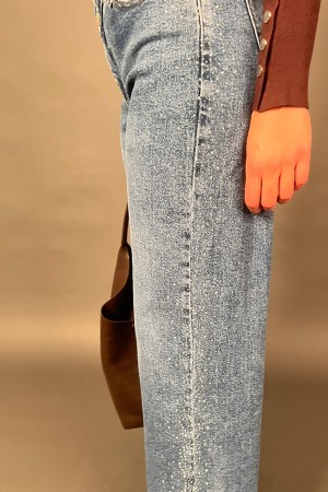Jeans Saretta with lalacing in asymmetrical life and side rhinestones