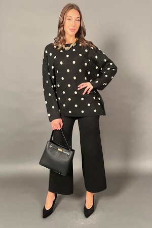 Coordinato Dasha in maglia con pantalone e maglia fantasia a pois Coordinato Dasha in maglia con pantalone e maglia fantasia ...