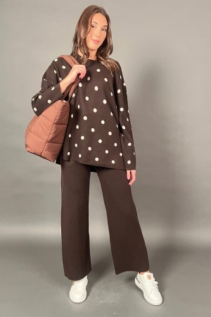 Coordinato Dasha in maglia con pantalone e maglia fantasia a pois Coordinato Dasha in maglia con pantalone e maglia fantasia ...