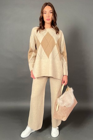 Coordinato Jasmine in maglia con fantasia rombi pantalone e maglia Coordinato Jasmine in maglia con fantasia rombi pantalone ...