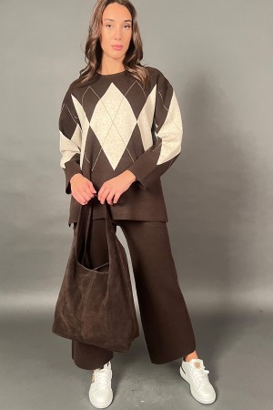 Coordinato Jasmine in maglia con fantasia rombi pantalone e maglia Coordinato Jasmine in maglia con fantasia rombi pantalone ...