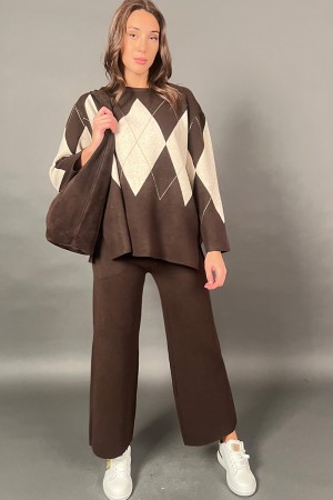 Jasmine coordonné tricoté avec pantalon de losange et pull fantastique