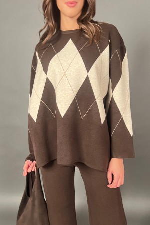 Coordinated jasmine knitted with fantasy rhombus trousers and sweater