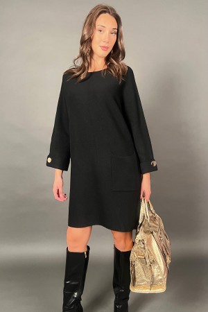 Personnes courtes Robe avec poches avant et boutons d'or