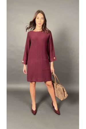 Short people dress with front pockets and gold buttons
