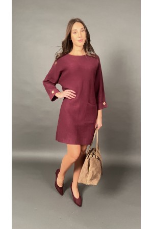 Short people dress with front pockets and gold buttons