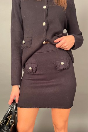 Coordinated chic knitted skirt and shirt with silver rigati buttons
