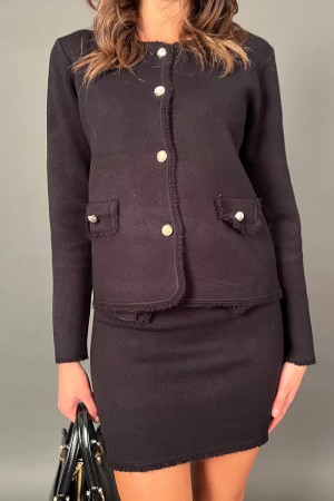 Coordinated chic knitted skirt and shirt with silver rigati buttons