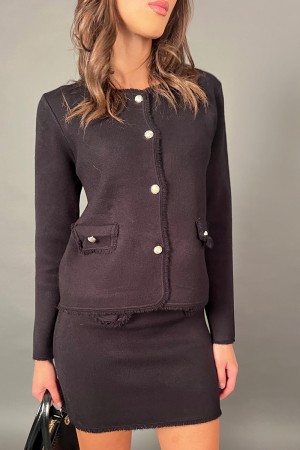 Falda de punto chic coordinada y camisa con botones de plata Rigati