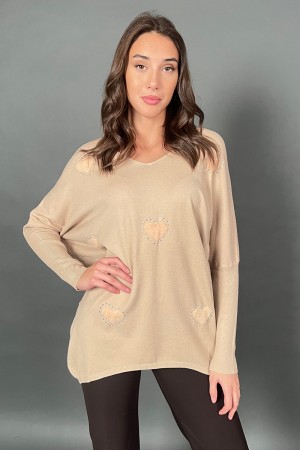 Lover knit with beaded hearts and fur