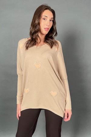Lover knit with beaded hearts and fur
