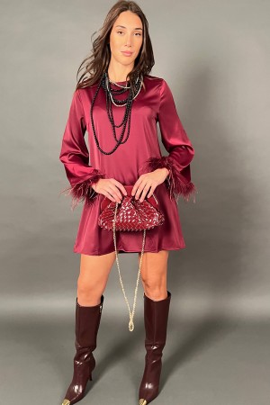 Short pattern feather dress with long sleeve and feather effect on cuff background