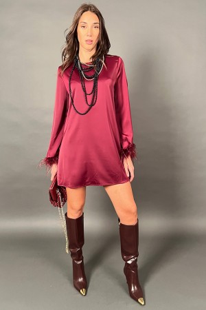 Short pattern feather dress with long sleeve and feather effect on cuff background