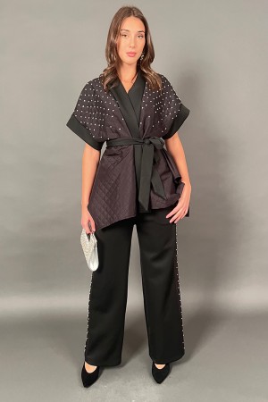Coordinato Elena gilet a kimono e pantalone con punti luce anche sul pantalone Coordinato Elena gilet a kimono e pantalone co...