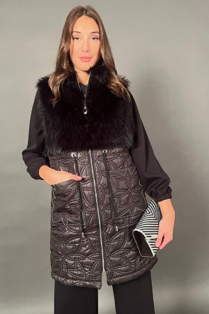 Veste mina avec de couette dans la partie sous la veste et ci-dessus en cuir écologique