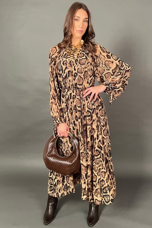 Long feather dress in animal fantasy with combined belt with gold details
