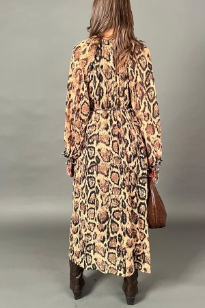 Long feather dress in animal fantasy with combined belt with gold details