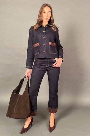 Vera Chaqueta en Denim con Fantasía Animal en Eco-Samoscusci en Bolsillos y Botones