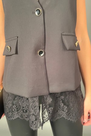 Shelly vest with lace inserts with black jewel buttons