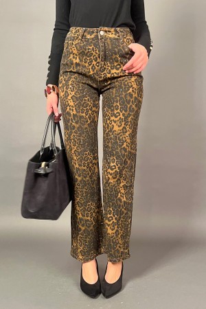 Cheetah Fantasy Animalier Jeans mit Strasssteinen 