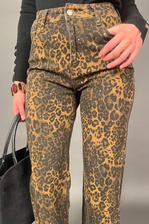 Pantalones vaqueros de fantasía de guepardos con diamantes de imitación 