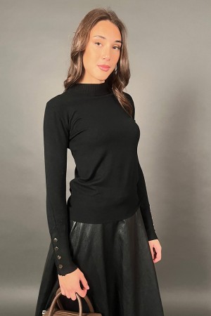 Fanny Basic Strick in Viskose Rundhals mit Goldknöpfe auf Manschetten