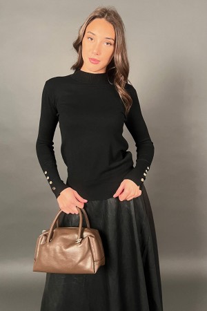Fanny Basic Strick in Viskose Rundhals mit Goldknöpfe auf Manschetten