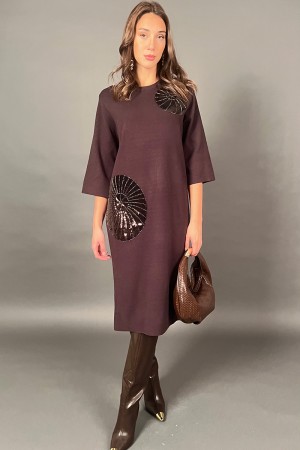 Long model sunflower dress with sequin inserts