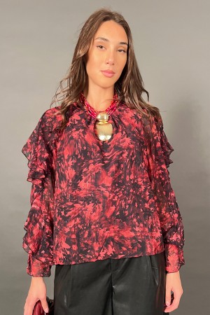 Blusa Linda mit Blumenmuster und Lurex-Drähten in Gold