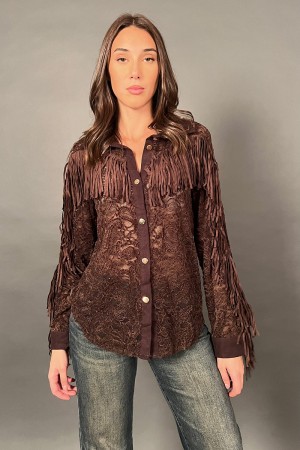 Teresa chemise en dentelle avec des franges d'or et des boutons