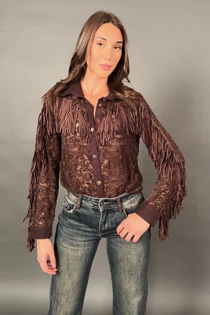 Teresa shirt in lace with gold fringes and buttons