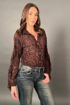 Camisa Teresa en encaje con franjas y botones de oro