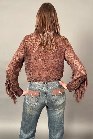 Teresa chemise en dentelle avec des franges d'or et des boutons