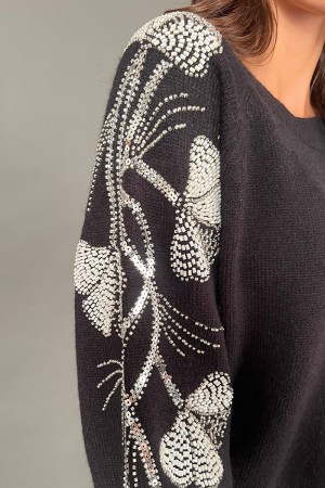 Butterfly mesh with sequin applications on sleeves 