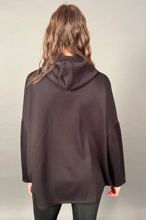 Sudadera sobre natural con capucha de botín con terciopelo y lentejuelas y banda en la parte inferior con terciopelo y lentejuel