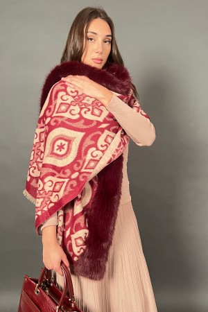 Cleo cape with eco-melt and fantasy abstract chemisier in wool and viscose