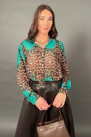 Jessy Shirt in Animalier Fantasy und Bottoncini Gioiello Gold Frontali