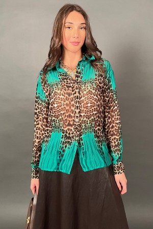 Jessy Shirt en Animalier Fantasy y Bottoncini Gioiello Gold Frontali