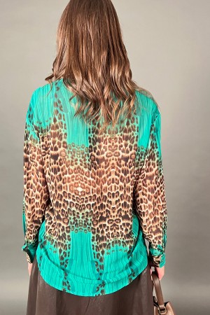 Jessy Shirt en Animalier Fantasy y Bottoncini Gioiello Gold Frontali