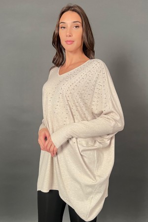 Chemise à col en V intelligent avec décoration de goujons 