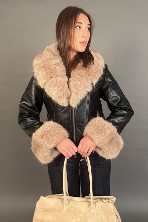 Jacke Selena Nagel-Faux-Leder mit Pelz und Polsterung