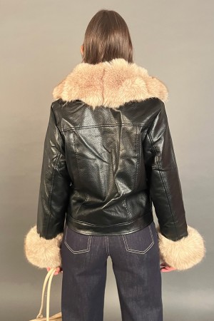 Jacket selena nail faux leather with fur and padding