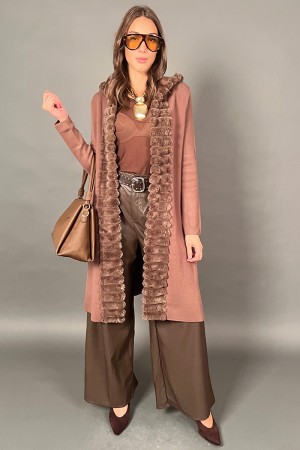 Benny Long Cardigan mit Ecopell-Borders und Kapuze