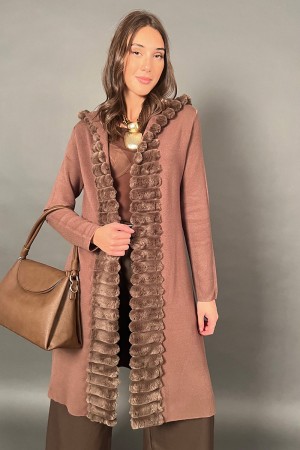 Benny Long Cardigan mit Ecopell-Borders und Kapuze