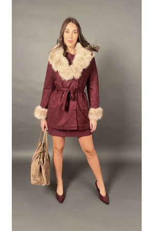 Sixty double-breasted jacket in ecoCamoscuscio trench pattern with eco-molling on the neck and removable cuffs